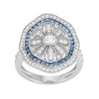 Sterling Silver Blue Glass & Cubic Zirconia Flower Ring, Women's, Size: 6