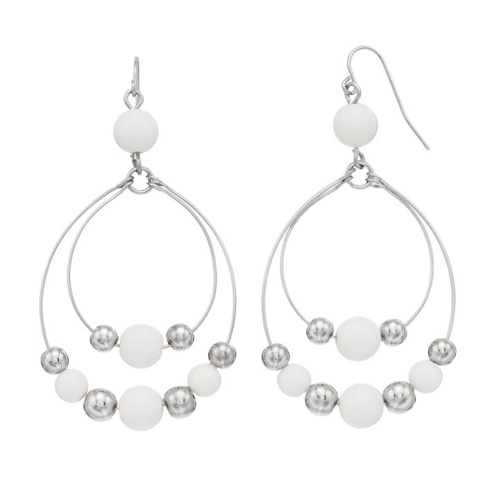 White Bead Nickel Free Hoop Drop Earrings, Women's