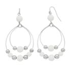 White Bead Nickel Free Hoop Drop Earrings, Women's