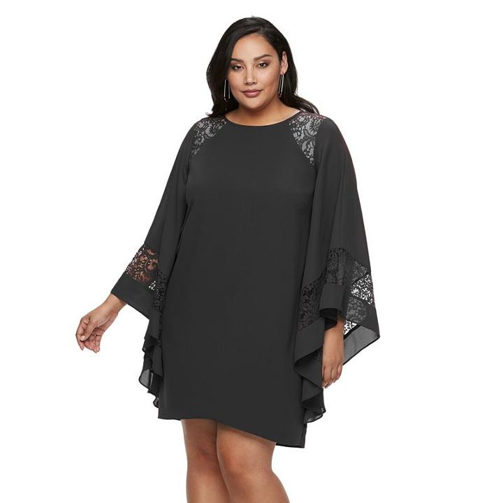 Plus Size Jennifer Lopez Lace-inset Shift Dress, Women's, Size: 3xl, Black