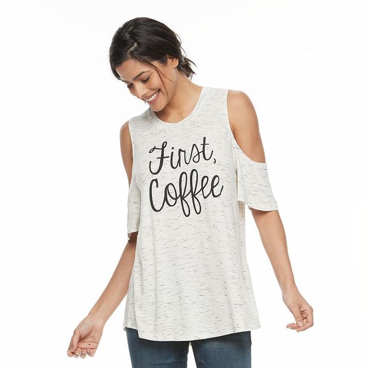 Women's Apt. 9&reg; Cold-shoulder Graphic Tee, Size: Xs, Grey