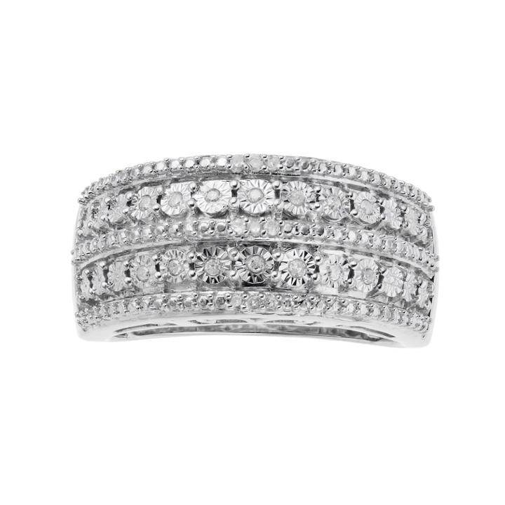 Sterling Silver 1/10 Carat T.w. Diamond Double Row Ring, Women's, Size: 8, White