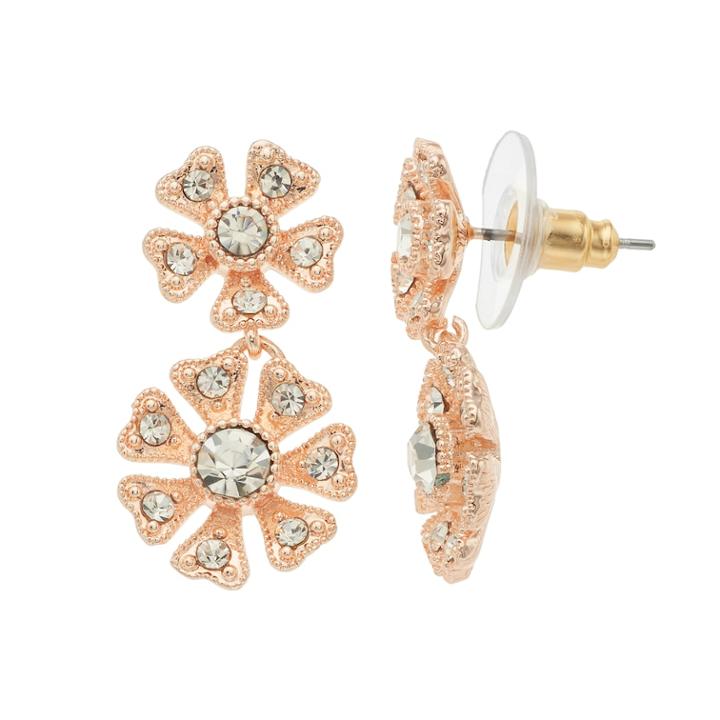 Lc Lauren Conrad Simulated Crystal Nickel Free Double Flower Drop Earrings, Women's, Pink