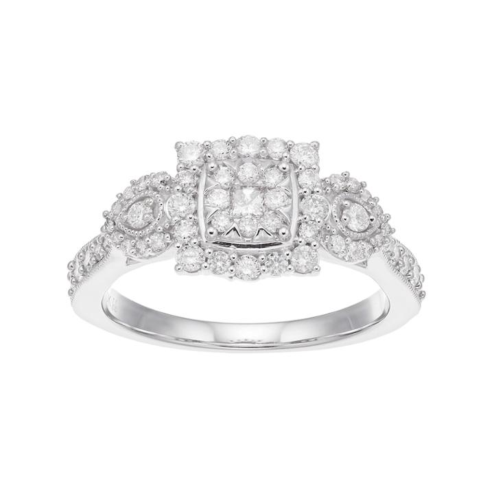 Boston Bay Diamonds 10k White Gold 5/8 Carat T.w. Composite Diamond Cluster Engagement Ring, Women's