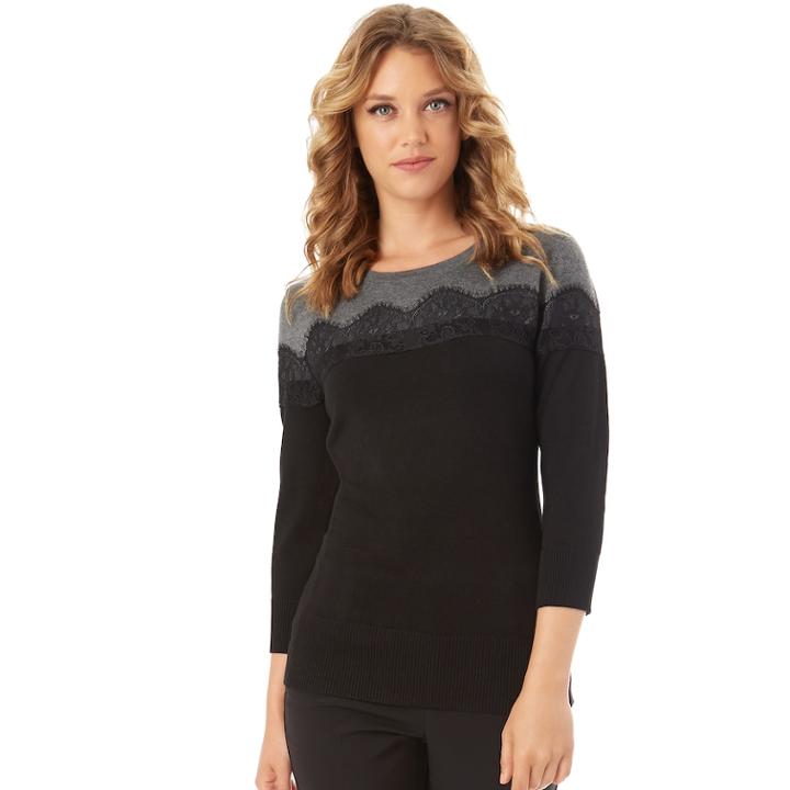 Women's Apt. 9&reg; Lace Yoke Sweater, Size: Medium, Dark Grey
