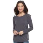 Juniors' Pink Republic Lace-up Raglan Tee, Teens, Size: Small, Grey (charcoal)