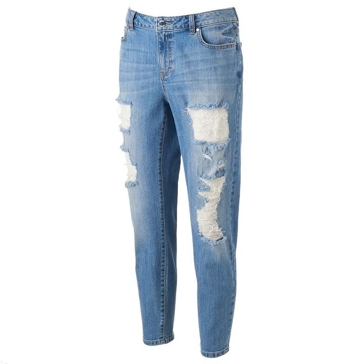 Women's Jennifer Lopez Ripped Boyfriend Jeans, Size: 10, Blue Other