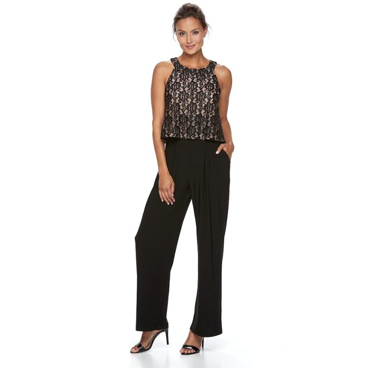 Women's Scarlett Lace Popover Jumpsuit, Size: 4, Black