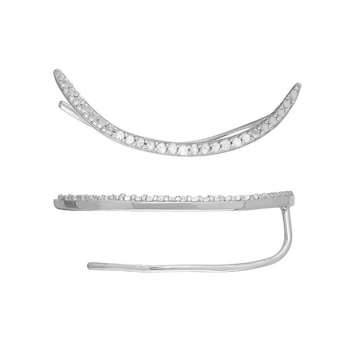 Sterling Silver 1/8 Carat T.w. Diamond Crescent Ear Crawler Earrings, Women's, White