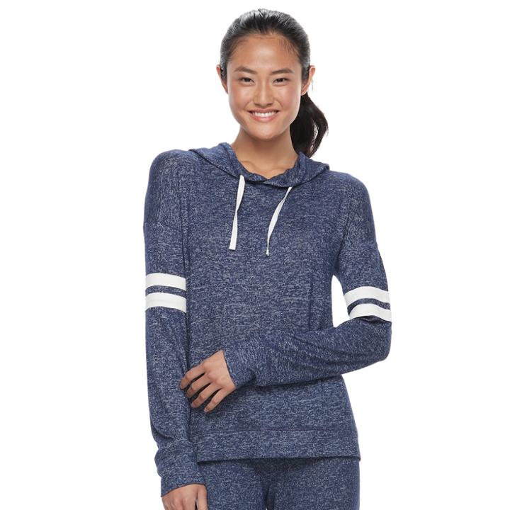 Juniors' So&reg; Striped Sleeve Hoodie, Teens, Size: Medium, Blue (navy)
