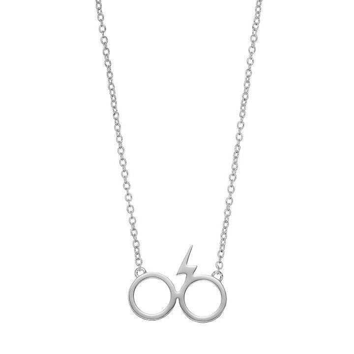 Harry Potter Glasses & Lightning Bolt Scar Necklace, Silver
