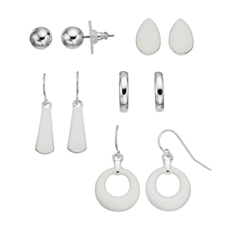 5-pair Silver Tone Earring Set, Women's, White