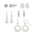 5-pair Silver Tone Earring Set, Women's, White
