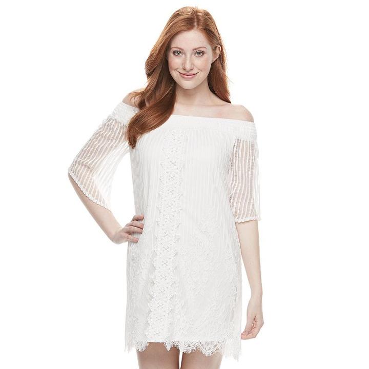 Juniors' Trixxi Lace Off-the-shoulder Shift Dress, Girl's, Size: Small, Natural