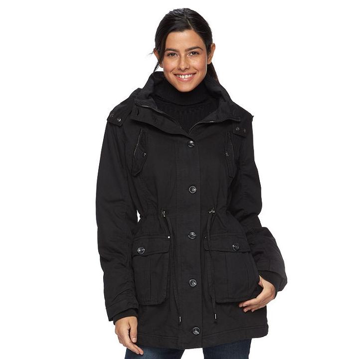 Women's Triple Star Hooded Anorak Jacket, Size: Large, Black