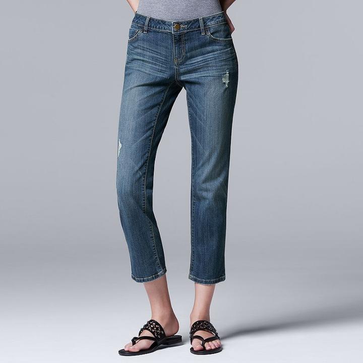 Petite Simply Vera Vera Wang Cuffed Capri Jeans, Women's, Size: 4 Petite, Blue
