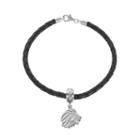 Logoart Sterling Silver & Leather Alpha Delta Pi Sorority Lion Bracelet, Women's, Size: 7.5, Grey