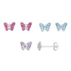 Charming Girl Kids' Sterling Silver Crystal Butterfly Stud Earring Set, Pink