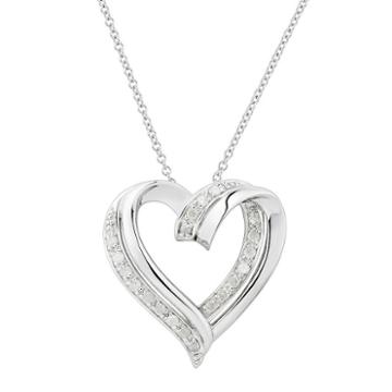 Two Hearts Forever One Sterling Silver 1/4 Carat T.w. Diamond Heart Pendant, Women's, Size: 18, White