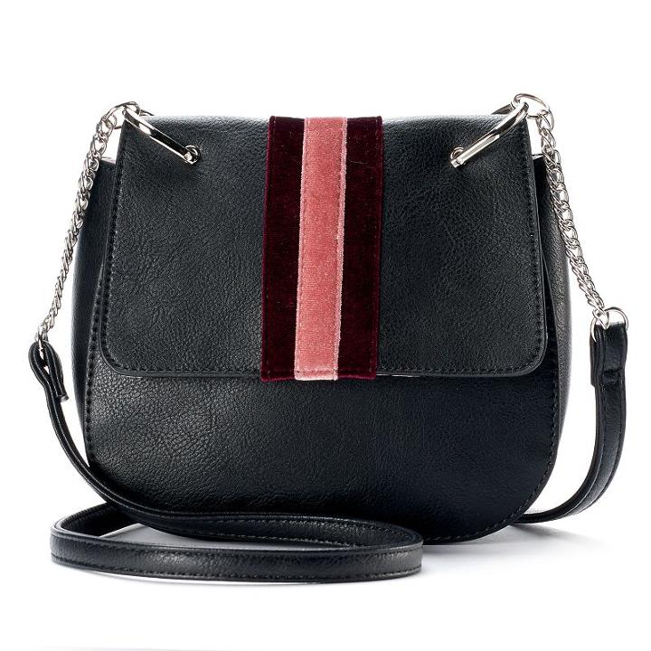 Candie's® Striped Velvet Saddle Bag, Women's, Black