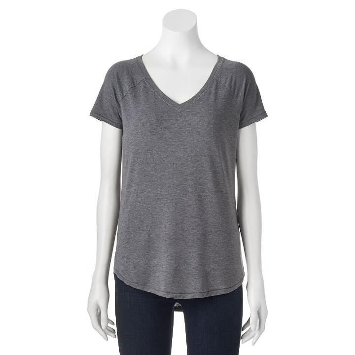 Juniors' So&reg; V-neck Raglan Tee, Girl's, Size: Medium, Grey (charcoal)