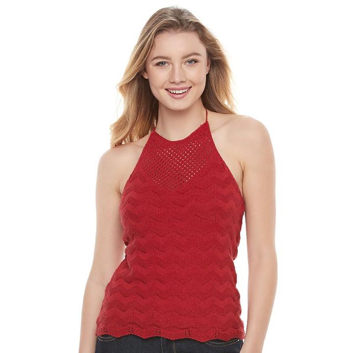 Juniors' Candie's&reg; Chevron Knit Halter Tank, Girl's, Size: Small, Red Other