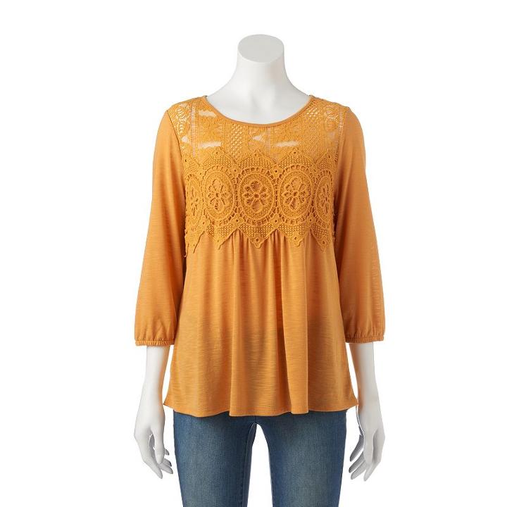 Juniors' Rewind Crochet Babydoll Top, Girl's, Size: Medium, Gold