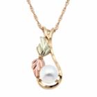 Black Hills Gold Tri Tone Freshwater Cultured Pearl Leaf Teardrop Pendant, Women's, Size: 18