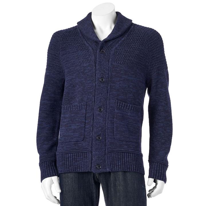 Men's Apt. 9&reg; Modern-fit Marled Shawl-collar Cardigan, Size: Large, Blue (navy)