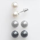 Silver-tone Simulated Pearl Stud Earring Set, Women's, Grey