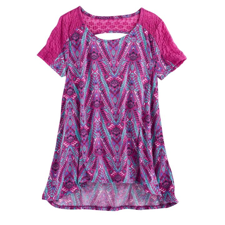 Girls 7-16 & Plus Size Mudd&reg; Lace-pieced Keyhole Swing Tee, Size: 7-8, Pink