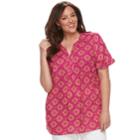 Plus Size Croft & Barrow&reg; Print Popover Top, Women's, Size: 1xl, Med Pink