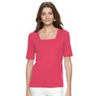 Women's Croft & Barrow&reg; Squareneck Tee, Size: Medium, Brt Red