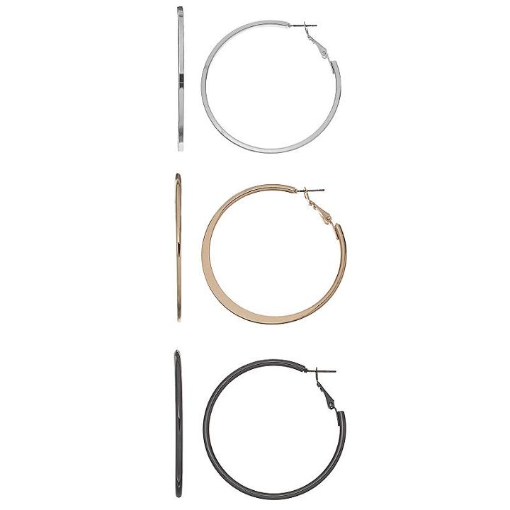 Tri Tone Hoop Earring Set, Women's, Multicolor