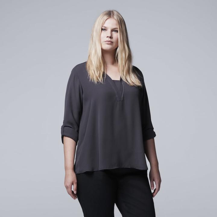 Plus Size Simply Vera Vera Wang Solid Crepe Top, Women's, Size: 2xl, Grey