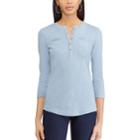 Petite Chaps 3/4-sleeve Henley, Women's, Size: Xl Petite, Blue