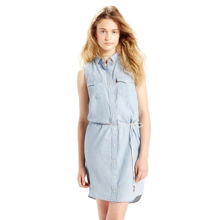 Women's Levi's Modern Western Denim Shirtdress, Size: Large, Blue