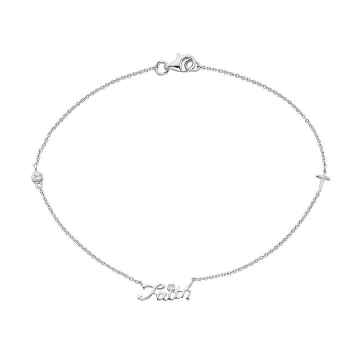 Cubic Zirconia Sterling Silver Faith Anklet, Women's, Size: 9, White