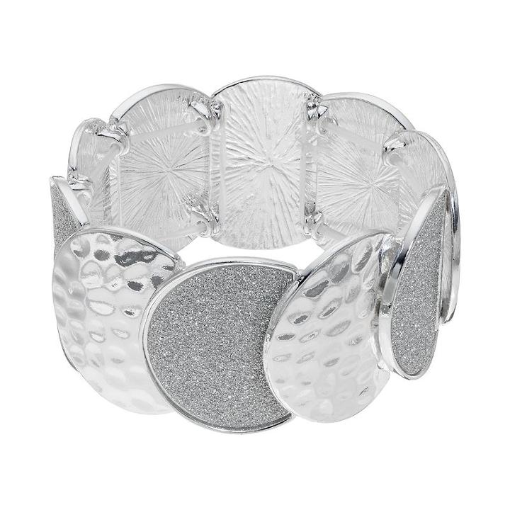 Apt. 9&reg; Hammered & Glittery Disc Stretch Bracelet, Women's, Silver