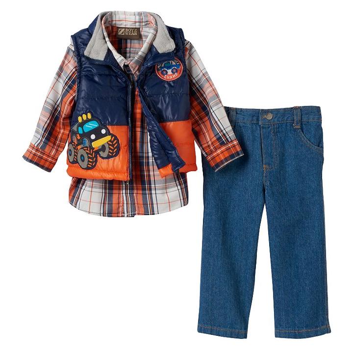 Baby Boy Boyzwear Plaid Shirt, Puffer Vest & Jeans Set, Size: 18 Months, Blue (navy)