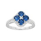 Sterling Silver Lab-created Sapphire & White Topaz Flower Ring, Women's, Size: 9, Blue