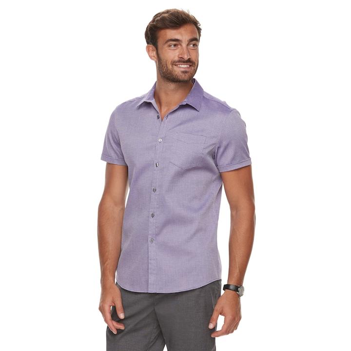 Men's Marc Anthony Slim-fit Natural Stretch Button-down Shirt, Size: Large, Purple