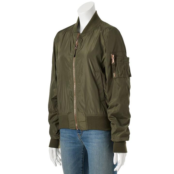Juniors' Madden Girl Zip-front Bomber Jacket, Size: Medium, Lt Green