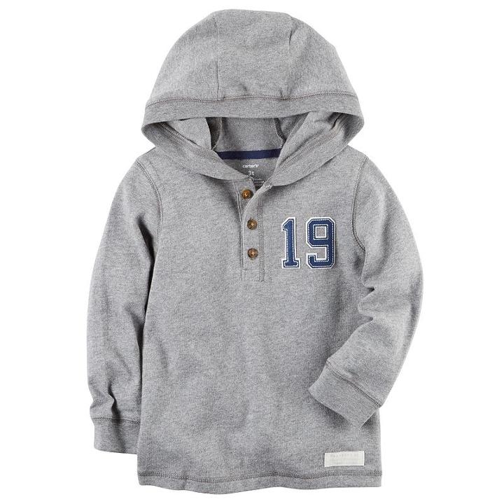 Boys 4-8 Carter's Number Applique Hooded Henley, Boy's, Size: 7, Light Grey
