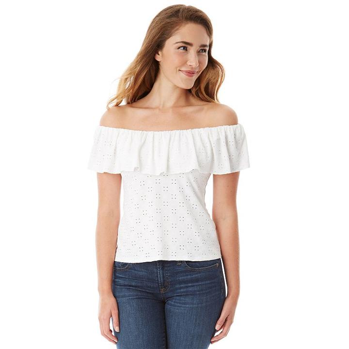 Juniors' Iz Byer California Eyelet Off Shoulder Top, Girl's, Size: Xs, White Oth