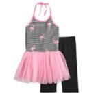 Girls 4-6x Blueberi Boulevard Flamingo Tutu Dress & Capri Leggings Set, Size: 6, Pink