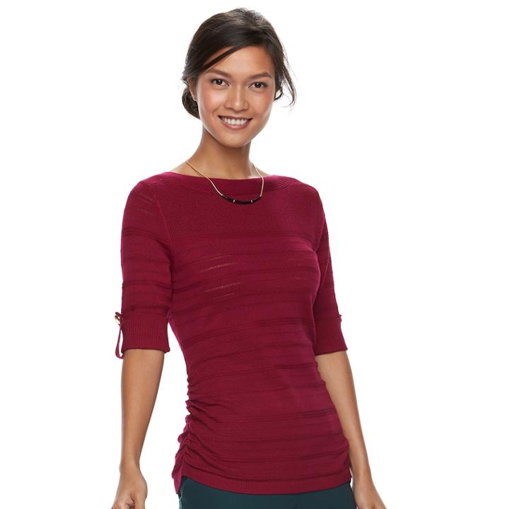 Women's Apt. 9&reg; Shadow-stripe Ruched Sweater, Size: Small, Dark Red