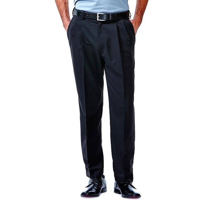 Men's Haggar&reg; Cool 18&reg; Classic-fit Pleated No-iron Expandable Waist Pants, Size: 34x34, Black