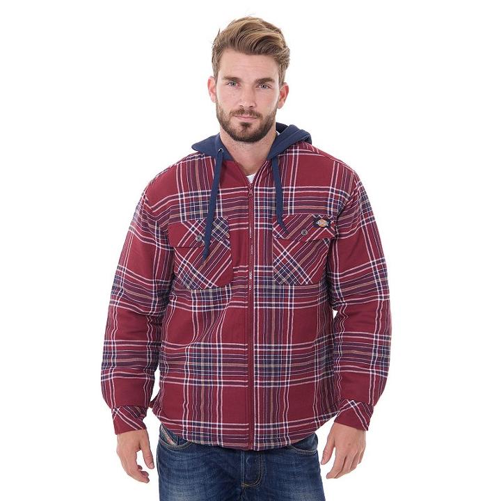Men's Dickies Plaid Flannel Hooded Shirt, Size: Large, Red Other