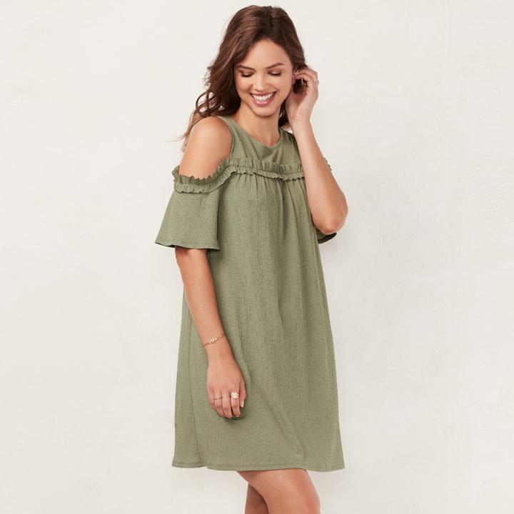 Women's Lc Lauren Conrad Ruffle Cold-shoulder Dress, Size: Xs, Med Green